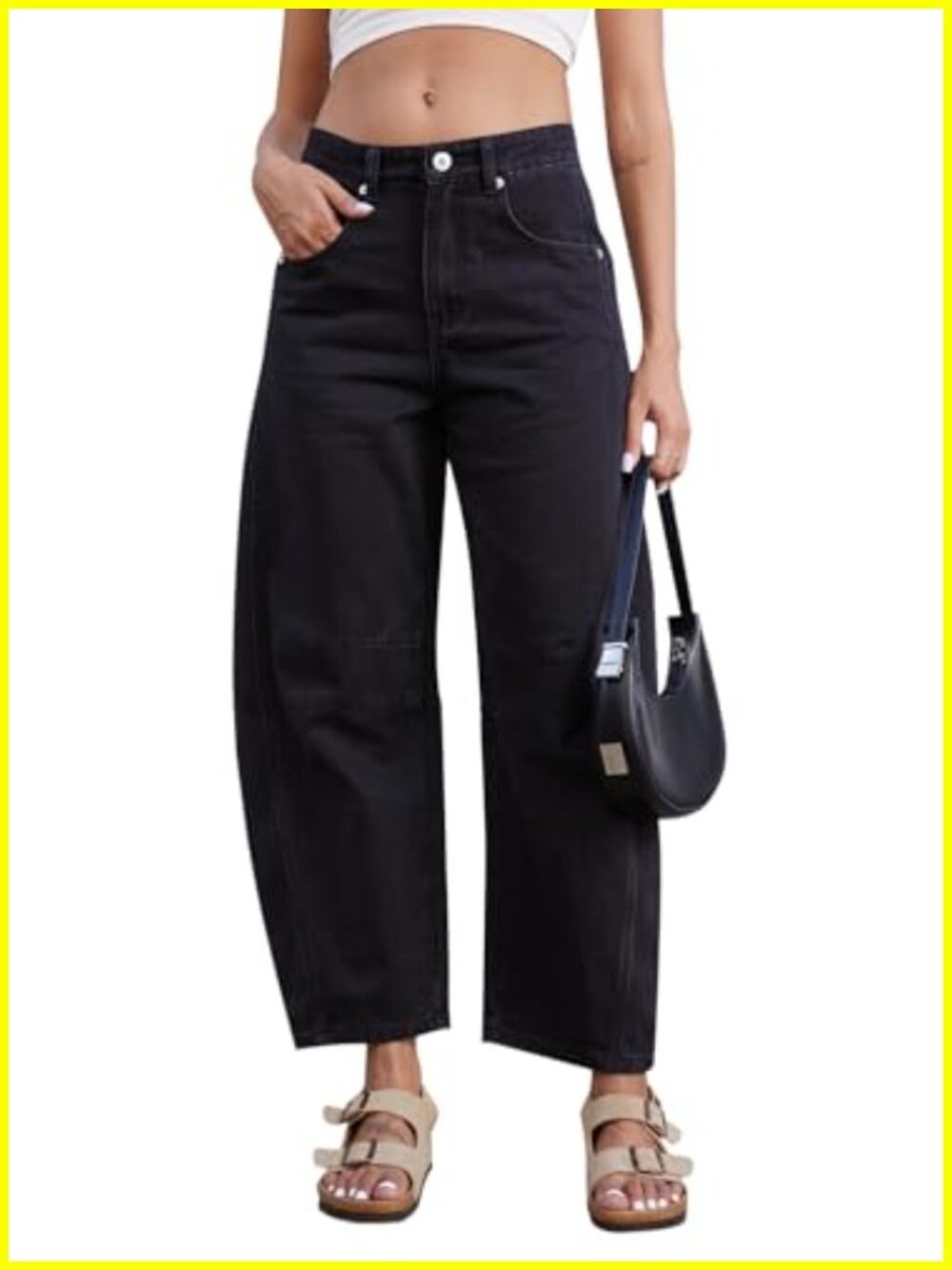 Women's Mid Rise Baggy Wide Leg Stretch Ankle Jeans